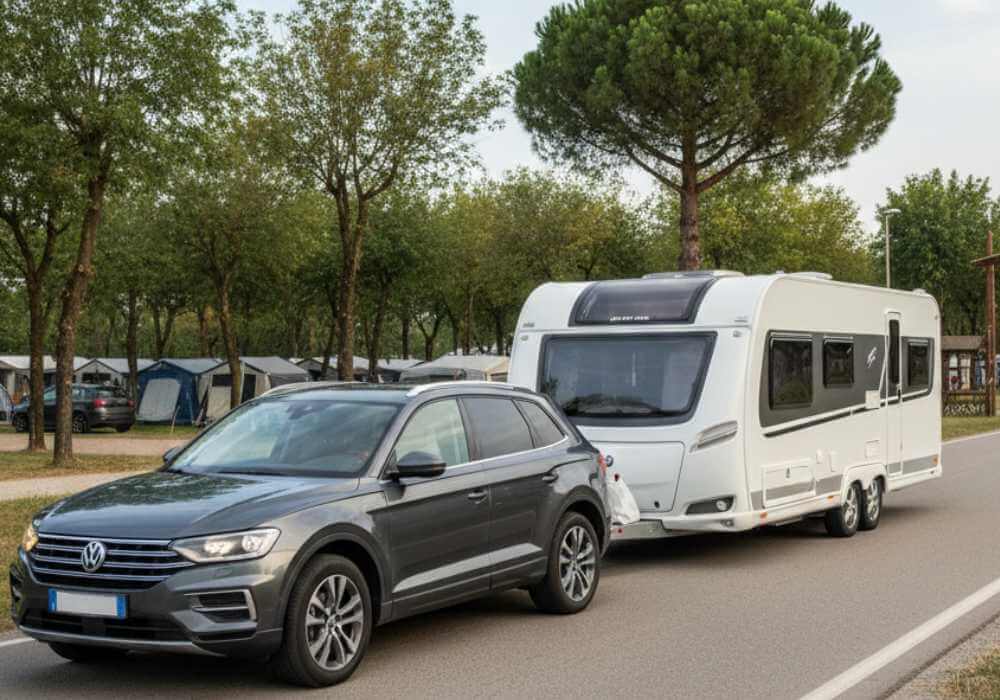 Trasporto roulotte dal concessionario al campeggio con traino su strada